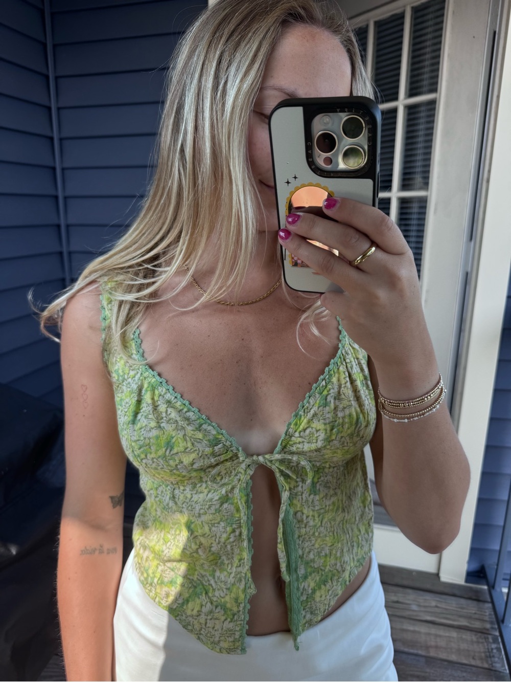 American Eagle Outfitters Green Floral Tie-Front Camisole